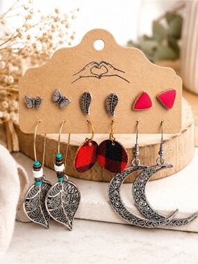 Mixed Earring Set Pink, Red, Silver, Turquoise Accents Some Studs & Some Drop